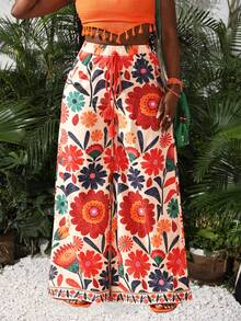 Veslaya Quần ống rộng dài in hoa dành cho nữ, thích hợp cho kỳ nghỉ lễ hội âm nhạc hoặc nghỉ dưỡng. - Nhiều màu - Xem 8