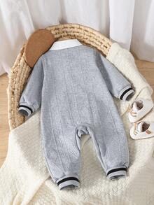 SHEIN 男婴秋季新款绅士风二合一连体衣 - 灰色 - 查看 2