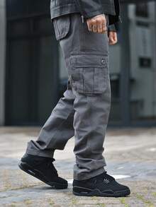 Devon Thys 男士翻盖口袋工装裤（无腰带），秋季款 - 灰色 - 查看 4