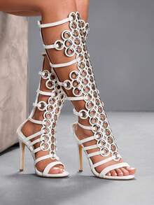 CUCCOO SZL Sandales à talons et sexy pour le travail et les sorties pour femmes - Blanc - Voir 6