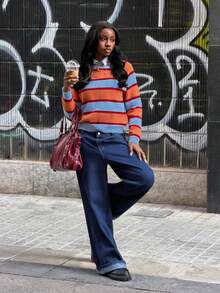 SHEIN Unity Casual Vintage Colorblock Striped Hooded Sweater, Autumn/Winter, New Year , Christmas Looks - Multicolor - View 6