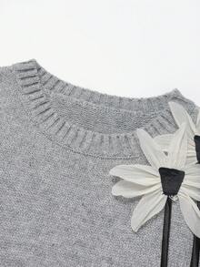 Franclia 秋冬新款宽松百搭3D立体花卉圆领无袖针织背心搭配A字针织中长裙女装两件套