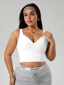 Gameset SHEIN Sport Plus Size Women Seamless White Fixed Pad Sports Bra Camisole - White - View 4