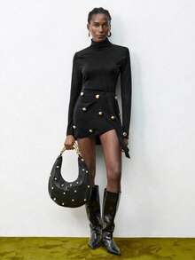 Maija Damska torba na ramię, torba typu hobo, uchwyt metalowy, PU, modna, elegancka, prosta, spersonalizowana, uniwersalna, nity, do pracy, do biura, na randkę, na co dzień, na zakupy, na popołudniową herbatę