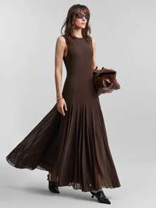 Ontre 2026 Frühling/Sommer Neue Damenmode, Business Lässig Vintage Elegant Vielseitig Basics, Nashville Bekleidung, Valentinstag Outfit, Einfarbiges Träger Camisole für Damen, Stadtverkehr, Business Lässig Damenbekleidung, Hochzeitsgast, Satin Maxikleid in Zartrosa, Damen Strick Strukturiertes Rundhals Khaki Elegantes Abendkleid, Abschlussfeier - Khaki - Übersicht 1