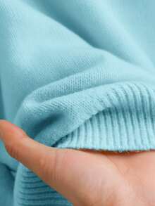 CosyJoli 大码休闲V领蝴蝶结系带宽松套头毛衣 春季/春假/春季 - 薄荷藍 - 查看 8