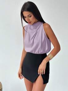 Firerie 女士优雅时尚新款通勤办公日常度假音乐节不对称褶皱杏色衬衫，春夏款 - 紫羅蘭色 - 查看 7