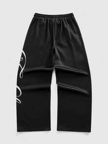 ROMWE MEN Street Life Men's Digital Character & Motorcycle Graphic Long Sleeve T-Shirt And Pants Set - Black and White - View 9