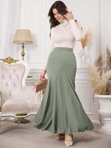 Modelyn 高腰修身鱼尾喇叭裙摆女裙 - 綠色 - 查看 4