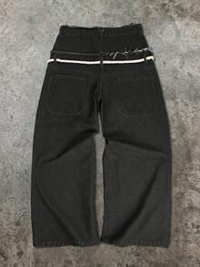 Manfinity EMRG Quần jean ống đứng dáng rộng cạp cao thời trang nam - màu đen - Xem 9