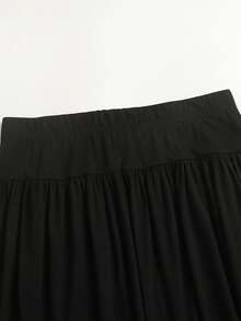 SHEIN Tall CURVE Plus Size Women Casual Solid Color Versatile A-Line Skirt - Black - View 3