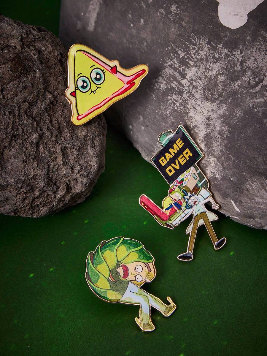 Rick and Morty X SHEIN 1 Set Zinc Alloy Cartoon Series Cute Brooch Pin, Fashionable & Popular Cross-Border, Luxury Niche Casual For Couples, Suitable For Various Parties, Concerts, Festivals - Gold - View 1