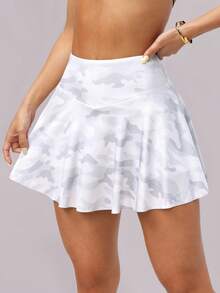 Dewbera 女士高腰迷彩印花休闲健身运动裙裤 - 彩色 - 查看 4