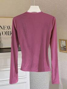 GlowEve Áo thun nữ màu mơ nhung thanh lịch, thích hợp cho mùa Thu/Đông. - Hồng - Xem 2