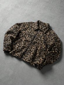 PAVTROS Men's Leopard Print Long Sleeve Zip Front Loose Casual Shirt Pick Jacket Vintage Jacket Leopard Shirt Cheetah Print Shirt Zip Up Sweater