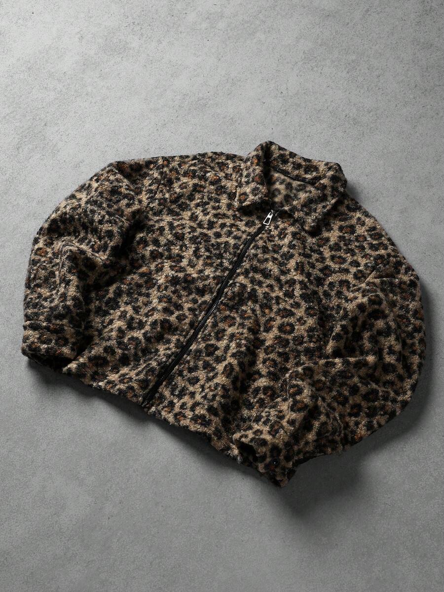 PAVTROS Men's Leopard Print Long Sleeve Zip Front Loose Casual Shirt Pick Jacket Vintage Jacket Leopard Shirt Cheetah Print Shirt Zip Up Sweater