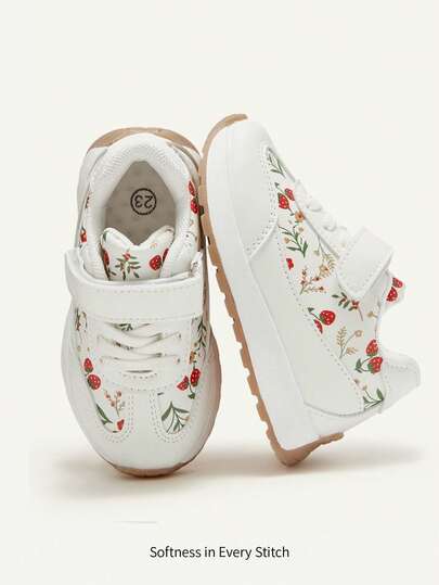 Cozy Pixies 1 Pair Floral Patchwork Design Soft Bottom Casual Slip-Resistant Countryside Style Flat Shoes For Toddler Girls, All Season