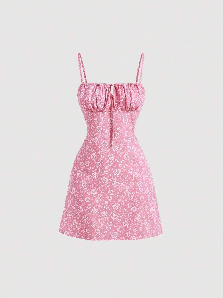 SHEIN MOD שמלת קאמי ורודה עם הדפס פרחוני וחזה מרופד - אביב - ריבוי צבעים - ראה 1