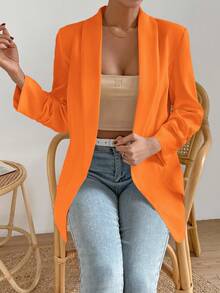 GENKIRA Solid Color Shawl Collar Blazer Fall Cloth For Women - Orange - View 3