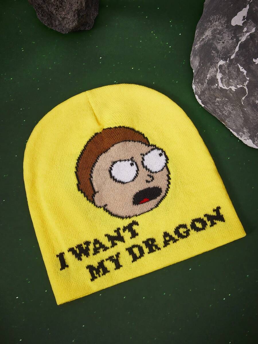 Rick and Morty X SHEIN 1 chiếc mũ len đan họa tiết hoạt hình, ấm áp, thời trang - A - Xem 1
