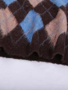 Franclia Áo len dệt kim dáng rộng họa tiết kim cương cổ điển Jacquard màu tương phản cỡ lớn dành cho nữ - Màu xanh lam - Xem 4