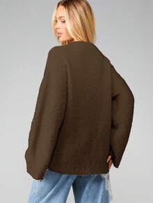 MISSGUIDED Oversized Boucle Knit Jumper Sweater For Fall Winter Casual Cozy Layering - Brown - View 2
