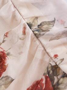 SHEIN MOD Đầm xếp ly eo in hoa cổ điển cho nữ, dây đeo vai nhiều màu - Màu Đỏ Sâu - Xem 4