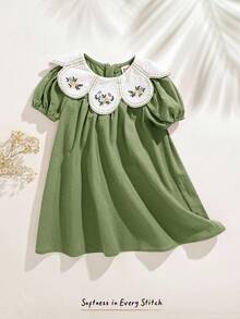 Cozy Pixies Baby Girl Floral Print Ruffle Collar Puff Sleeve Dress Green Baby Girl Dress Baby Girl Spring Dress Drees Oliv Green Baby Girl Spring Olive Green Baby Girl Dress Dresses Olive Green Baby Girl Green Babygirl Dress - Green - View 1