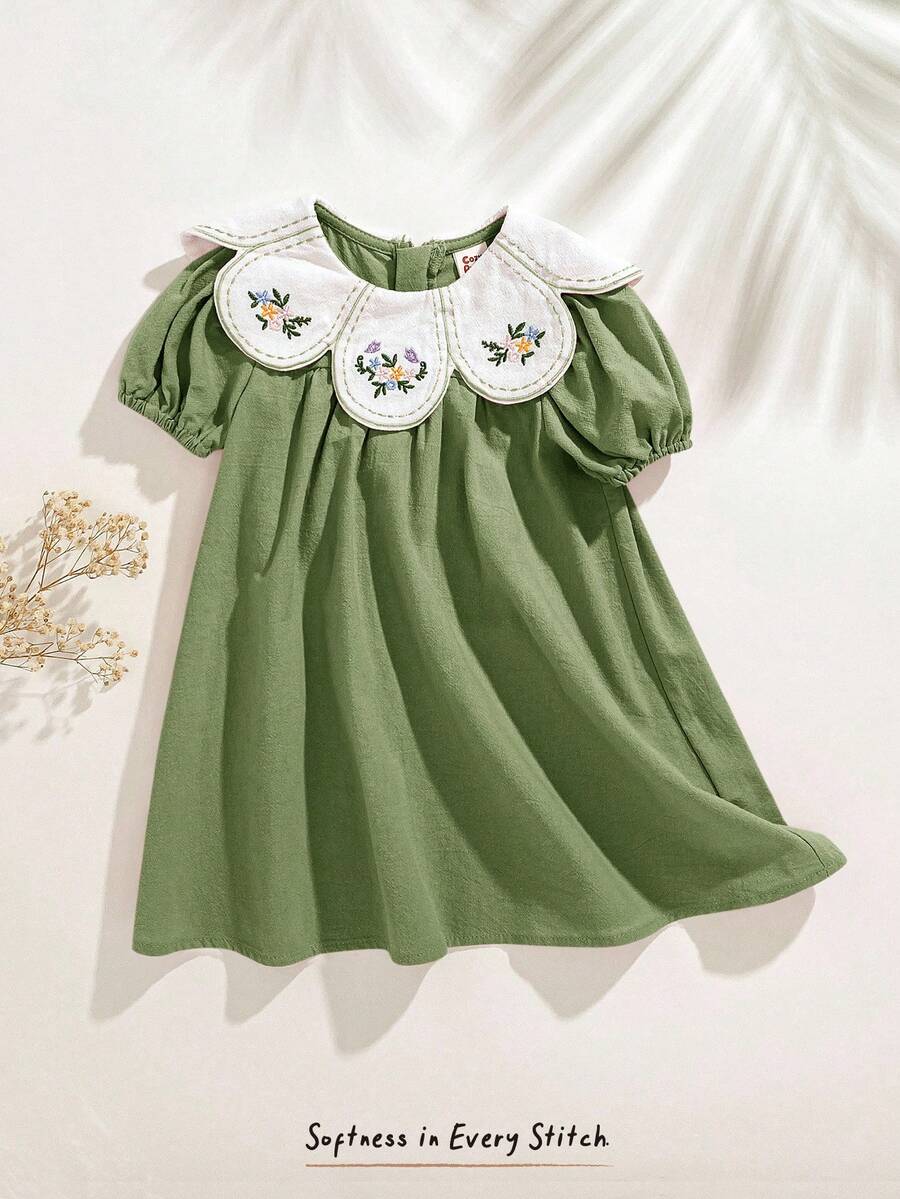 Cozy Pixies Baby Girl Floral Print Ruffle Collar Puff Sleeve Dress Green Baby Girl Dress Baby Girl Spring Dress Drees Oliv Green Baby Girl Spring Olive Green Baby Girl Dress Dresses Olive Green Baby Girl Green Babygirl Dress - Green - View 1