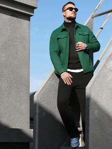 SLATEMANN Men's Casual Minimalist Solid Color Jacket, Autumn/Winter - Dark Green - View 7
