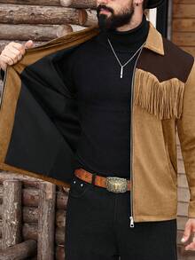 Manfinity Nomadique Men's Solid Color Long Sleeve Thermal Lined Single Breasted Casual Loose Jacket, Autumn Mens Country Concert Outfit Rodeo Outfits For Men - Multicolor - View 6