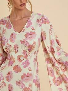 COSMINA Đầm dài nữ thanh lịch in hoa, cổ chữ V, tay cánh dơi, eo thon, thích hợp cho các kỳ nghỉ, hẹn hò, tụ họp, đầm kimono, đầm dài tay, đầm in hoa, đầm dài nữ, đầm quấn. - Nhiều màu - Xem 6