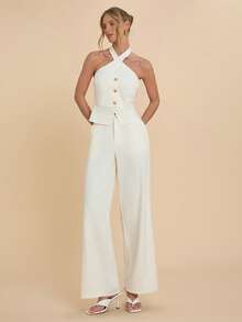 COSMINA Bộ đồ nữ thanh lịch 2 mảnh, áo trễ vai và quần, trang phục sang trọng cho công sở, tiệc tùng, cocktail, kinh doanh, màu mơ, bộ vest duyên dáng. - Màu be - Xem 1