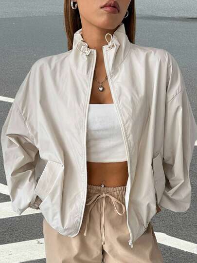 Muchica Zip Up Drop Shoulder Jacket In Fall/Winter