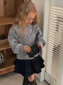 DAZY Young Girl 2 In 1 Turtleneck Long Sleeve Sweater, Autumn/Winter - Grey - View 3