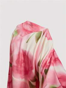 SHEIN MOD 浪漫花卉印花褶皱胸部不对称下摆弹力网纱女士吊带裙