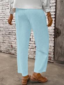 Breezaya Women's Elastic Waist Pockets Loose Casual Harem Pants Fall Cloth For Women - Baby Blue - View 2