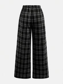 Girlism 少女格子日常穿着抓绒足球/运动裤 黑白运动阔腿裤 - 黑與白 - 查看 2