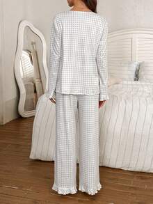 Moonlight&Mama Conjunto de pijama de 2 piezas con pantalón y blusa de manga larga con bolsillo en el pecho, estampado a cuadros, para maternidad, para invierno - Multicolor - Ver 2