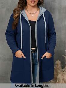 SHEIN PETITE CURVE Abrigo con capucha con cordón y bolsillos para mujer talla grande de invierno - Azul - Ver 1