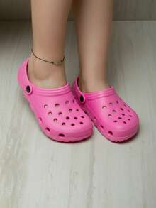 Sandalias de mujer transpirables diseño hueco sin cordones suela gruesa estilo casual verano hogar exterior zuecos - Rosa oscuro. - Ver 2