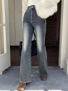 DAZY 女士喇叭形保暖内衬牛仔裤，秋冬季 Y2K 款式 - 藍色 - 查看 8