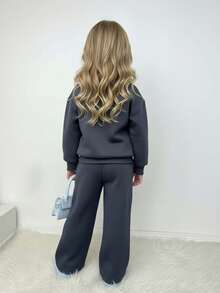 少女蝴蝶结印花圆领长袖卫衣和松紧腰运动裤套装 - 黑色 - 查看 5