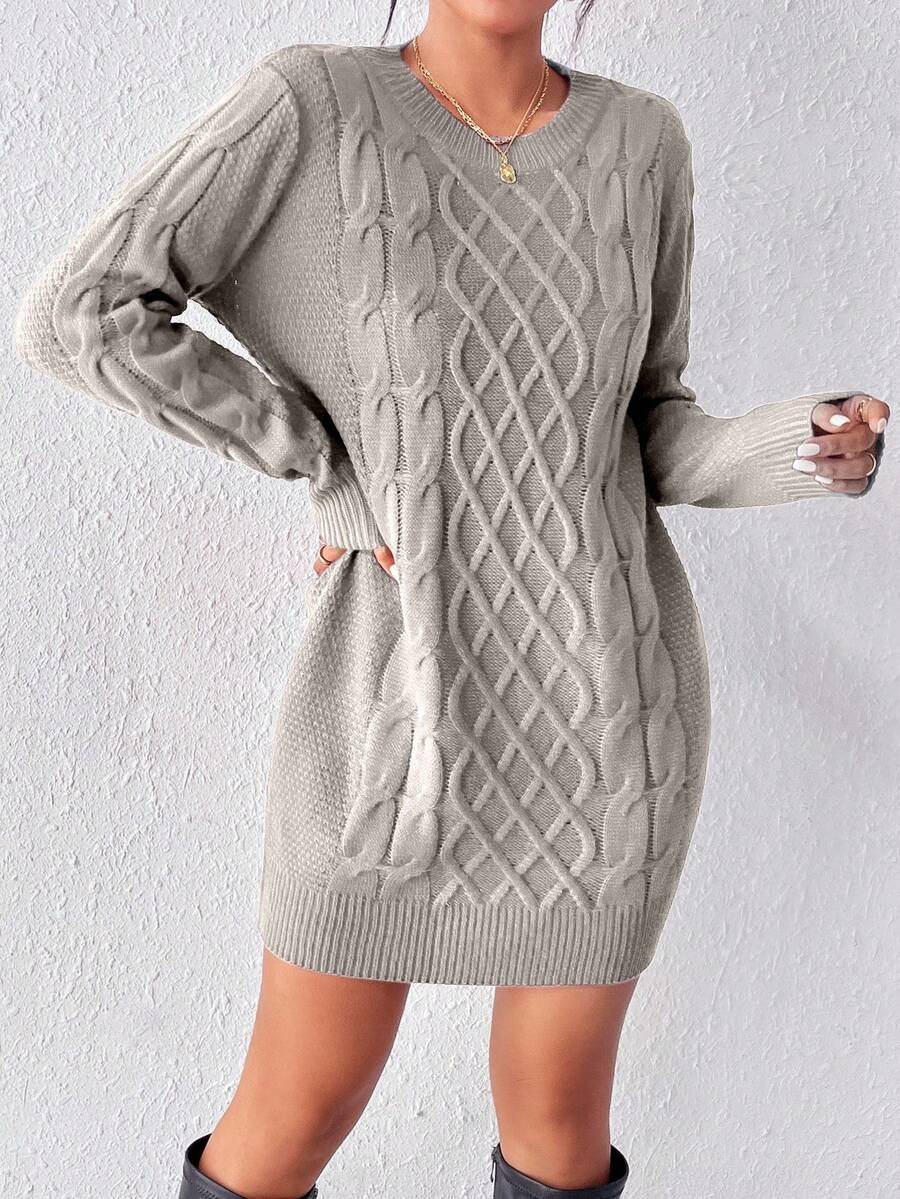 Rafferiza Women's Twist Knit Sweater Dress For New Year Clothes - Light Grey - View 1