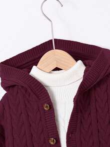 1件男童休闲可爱日常舒适宽松卡其色罗纹边连帽开衫，适合外出、上学、日常聚会、秋冬季穿着。 - 酒紅色 - 查看 3