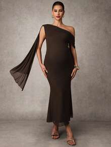 MaterniChic 优雅纯色单肩孕妇派对连衣裙