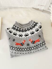 Genkimix Kids Tween Girls' Casual Dachshund & Geometric Pattern Sweater, Autumn/Winter - Grey - View 4