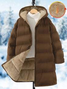 SHEIN 1 件青少年女孩休闲棉服外套，中长款，百搭秋冬