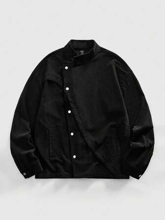 Street Life Chaqueta casual de manga larga con cuello alto de unicolor y diseño minimalista para hombre