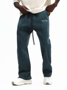 SUMWON Flared Sweatpants With Embroidered Script Branding Casual Loungewear For Men Plain - Green - View 2